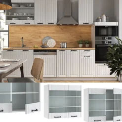 Vicco Meuble de cuisine haut vitré Blanc campagne 80cm
