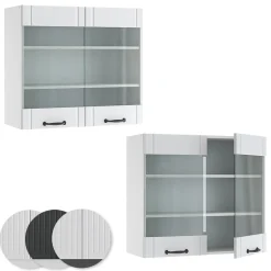 Vicco Meuble de cuisine haut vitré Blanc campagne 80cm