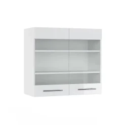 Vicco Meuble de cuisine haut vitré Blanc Haute brillance 80cm