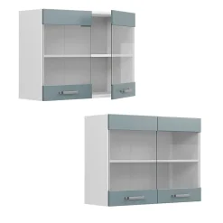 Vicco Meuble de cuisine haut vitré Bleu-gris 80cm