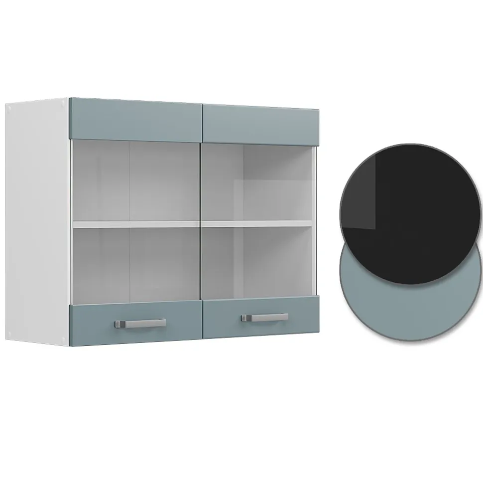 Vicco Meuble de cuisine haut vitré Bleu-gris 80cm