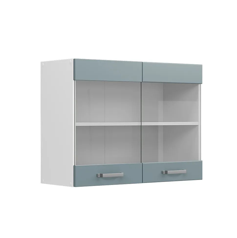 Vicco Meuble de cuisine haut vitré Bleu-gris 80cm