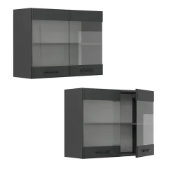 Vicco Meuble de cuisine haut vitré Anthracite campagne 80cm