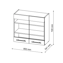 Vicco Meuble de cuisine haut vitré Anthracite Haute brillance 80cm