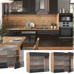 Vicco Meuble de cuisine haut vitré Anthracite Haute brillance 80cm