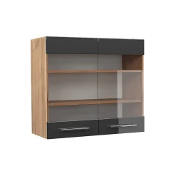 Vicco Meuble de cuisine haut vitré Anthracite Haute brillance 80cm