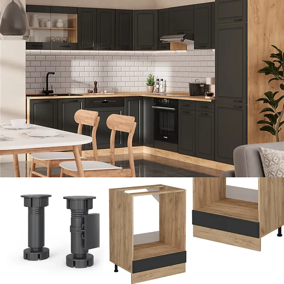 Vicco Meuble pour four Anthracite campagne 60cm , PT Chêne