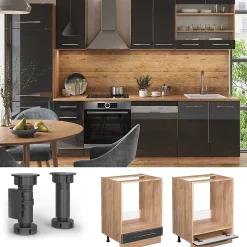 Vicco Meuble pour four Anthracite Haute brillance 60cm , PT Marbre