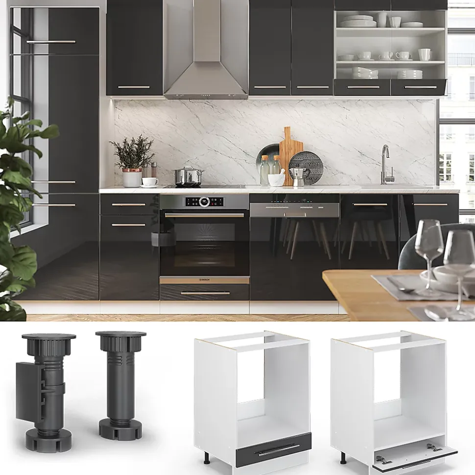 Vicco Meuble pour four Anthracite Haute brillance 60cm sans PT