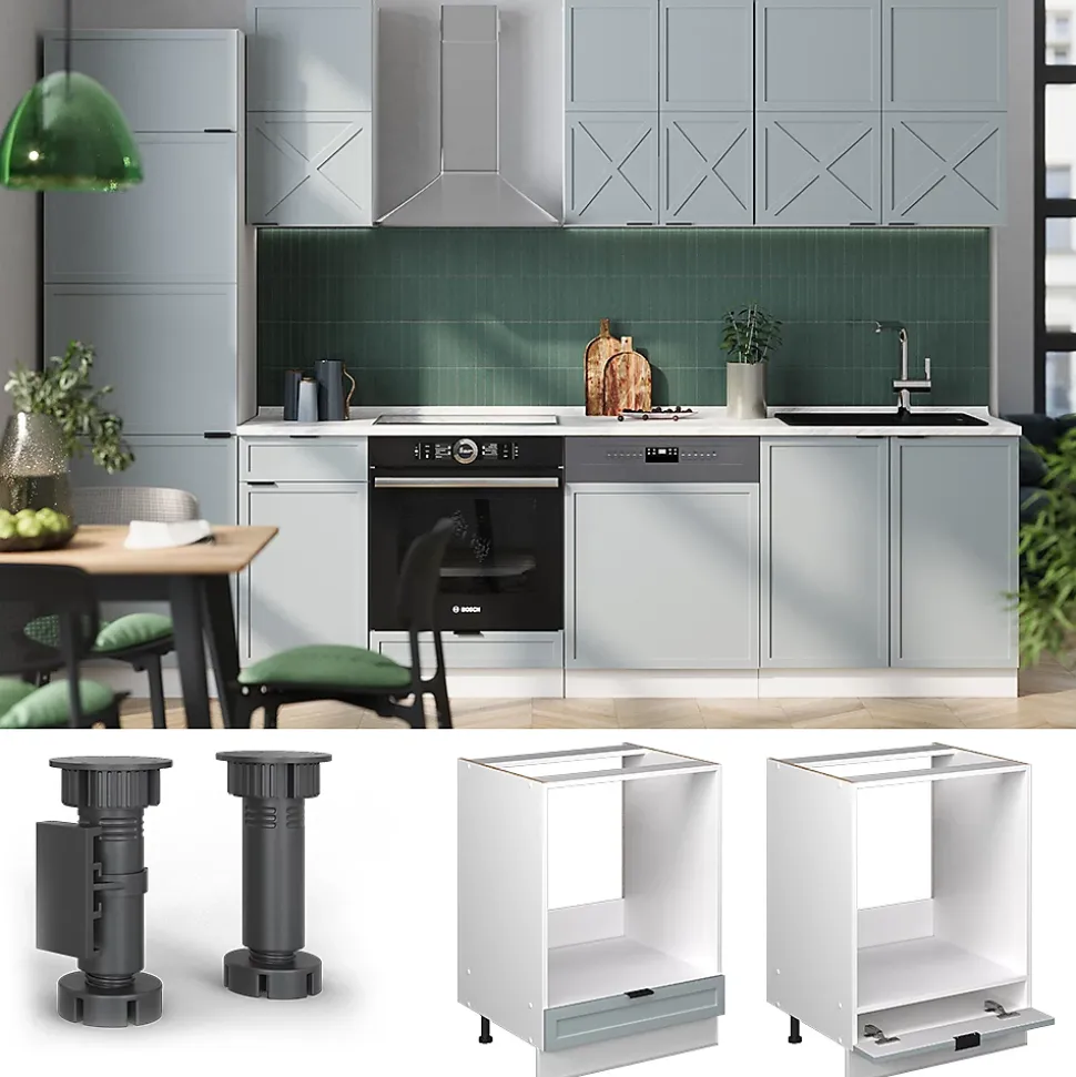 Vicco Meuble pour four Bleu clair-gris 60cm , PT Marbre