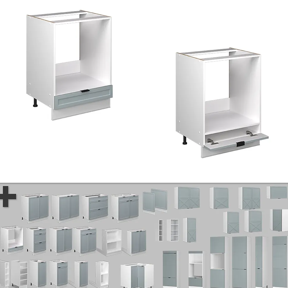 Vicco Meuble pour four Bleu clair-gris 60cm , PT Marbre