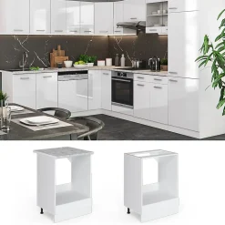 Vicco Meuble pour four Blanc Haute brillance 60cm , PT Marbre