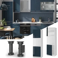 Vicco Meuble pour four Bleu foncé brillant 60cm avec étagères ouvertes