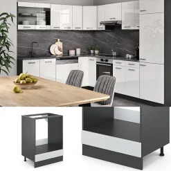 Vicco Meuble pour four Blanc Haute brillance 60cm , PT Anthracite