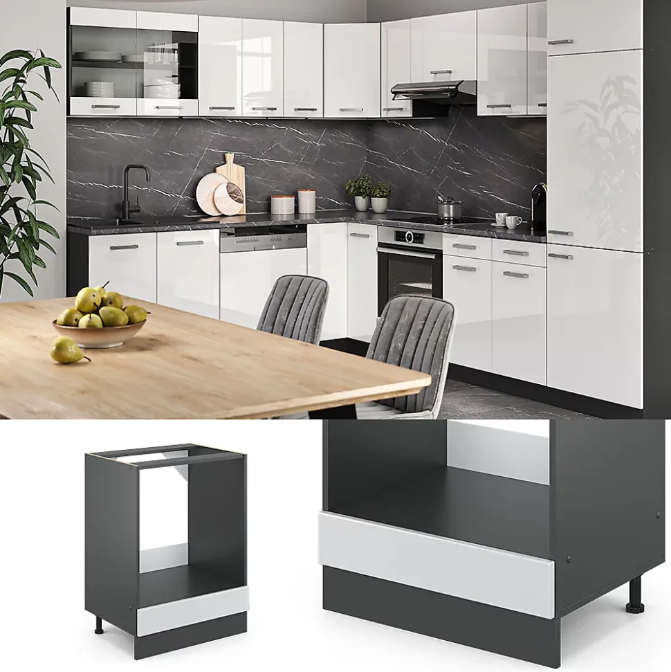 Vicco Meuble pour four Blanc Haute brillance 60cm , PT Anthracite