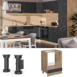 Vicco Meuble pour four Béton noir 60cm PT Marbre