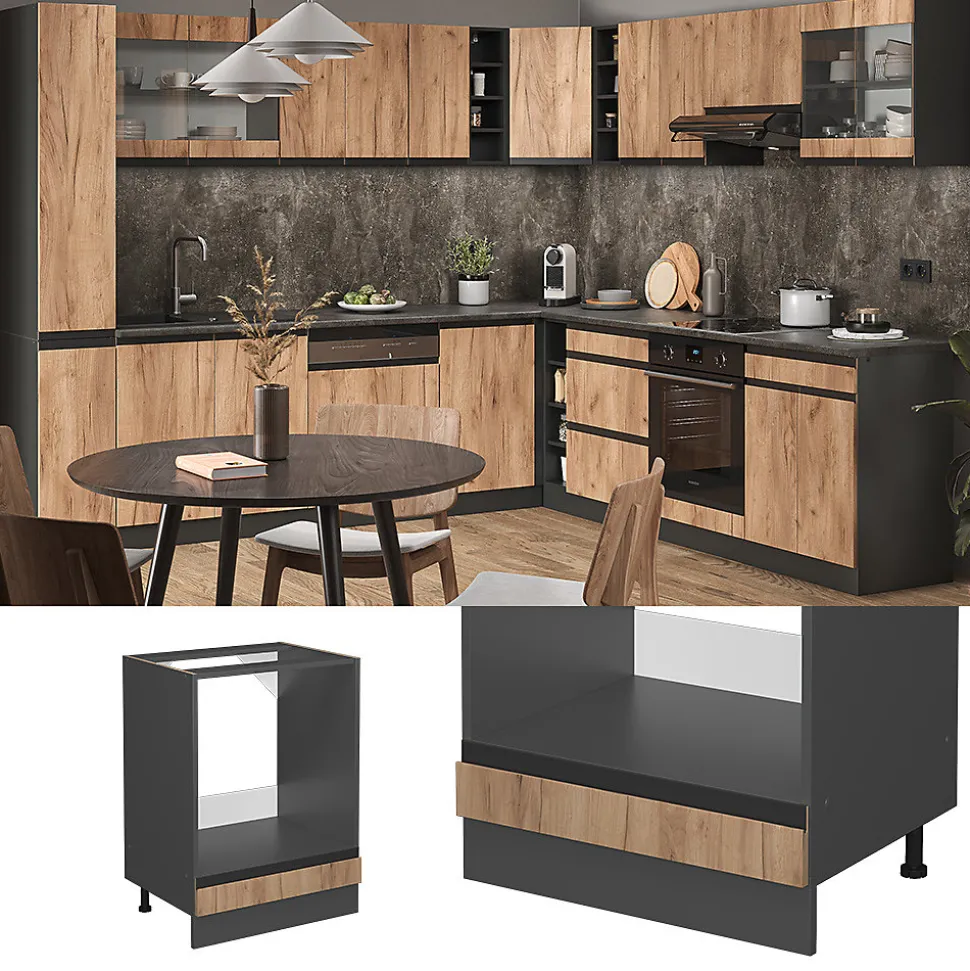 Vicco Meuble pour four Chêne de force doré 60cm J-Shape, sans PT