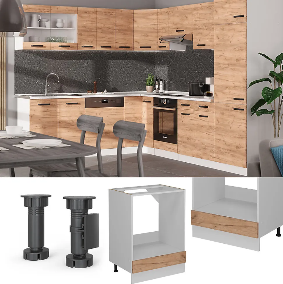 Vicco Meuble pour four Chêne de force doré 60cm PT Anthracite