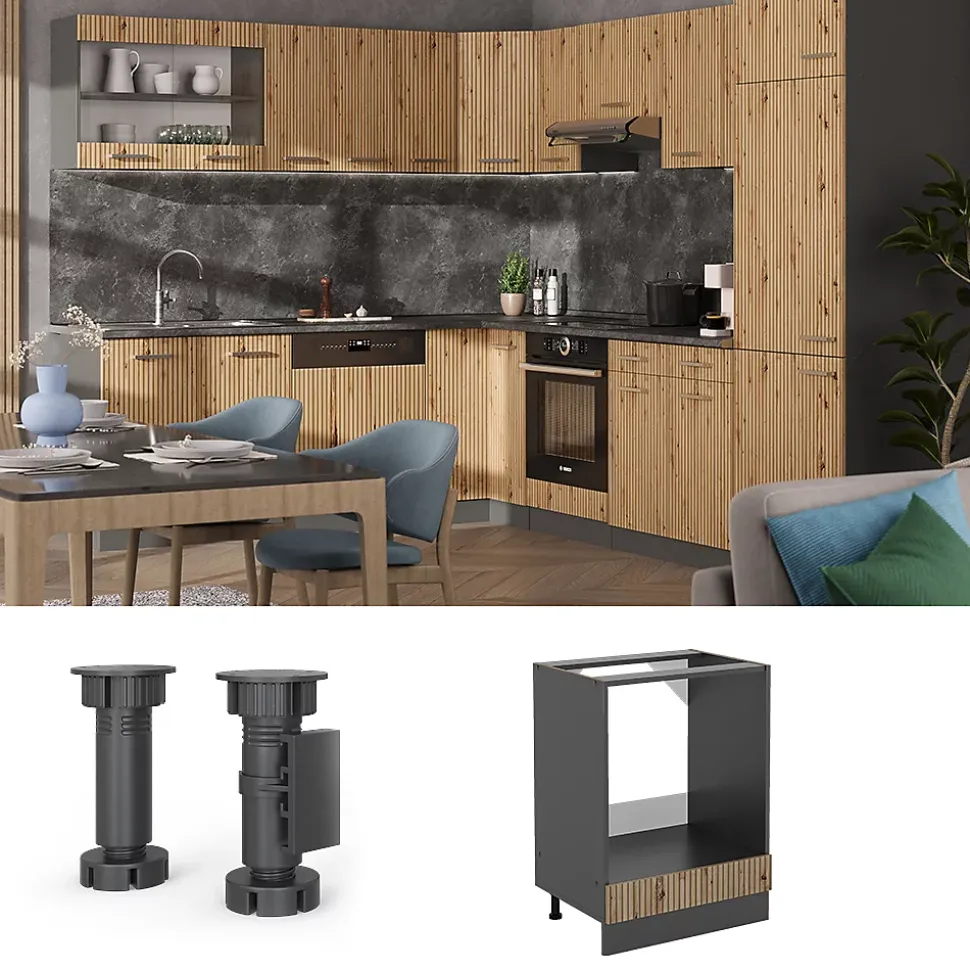 Vicco Meuble pour four Chêne Artisan 60cm , PT Anthracite