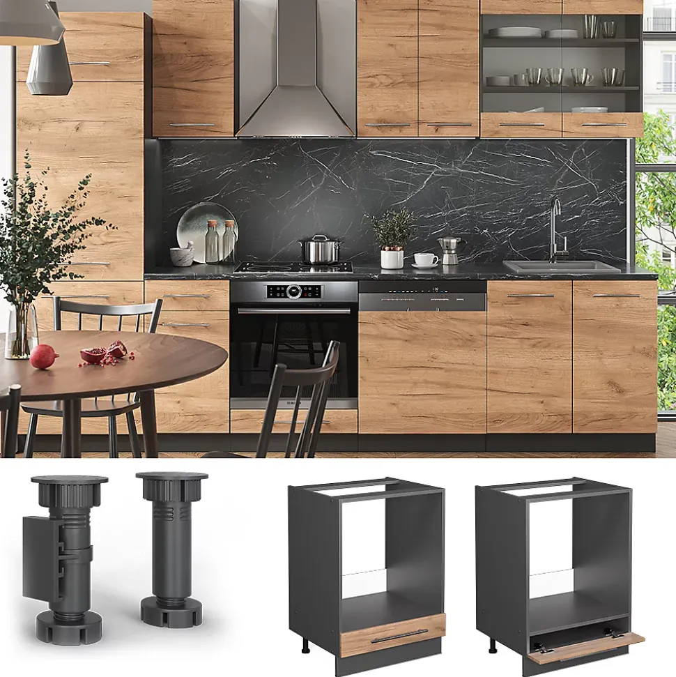 Vicco Meuble pour four Chêne de force doré 60cm , PT Chêne