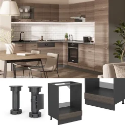 Vicco Meuble pour four Gris noble 60cm , PT Chêne