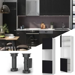 Vicco Meuble pour four Noir rayé 60cm avec étagères ouvertes