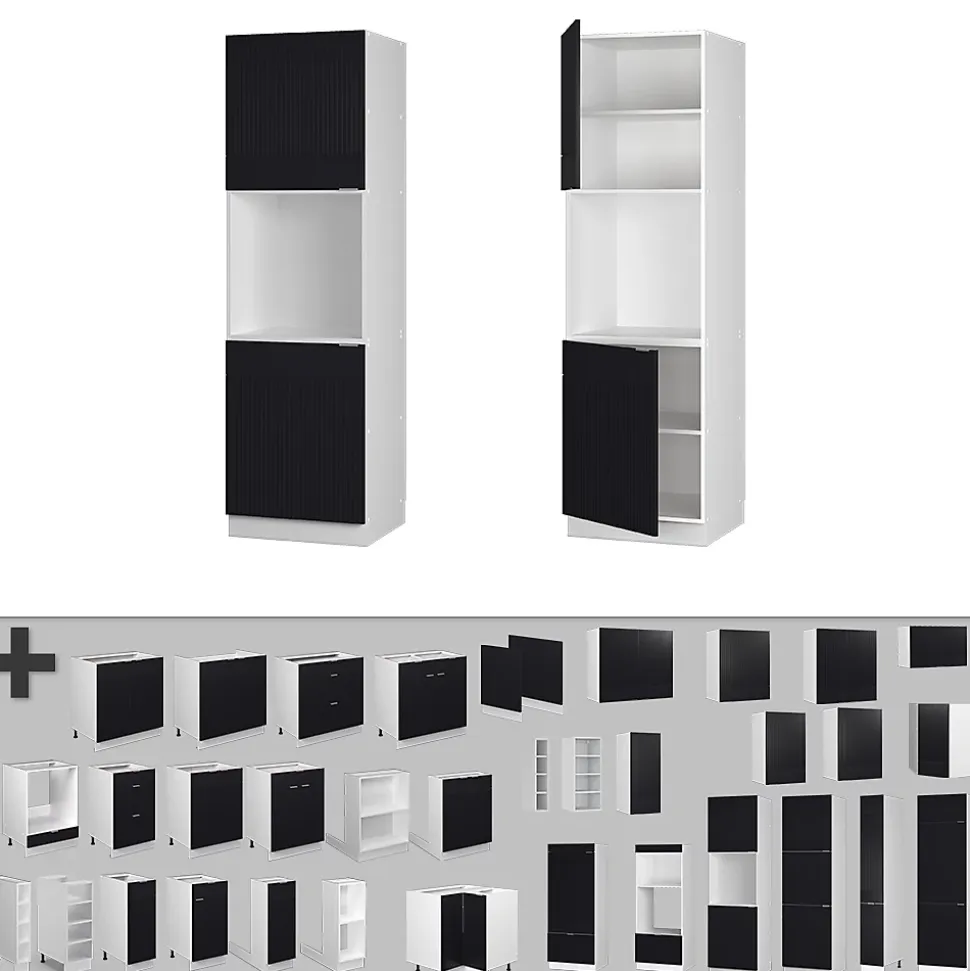 Vicco Meuble pour four Noir rayé 60cm avec étagères ouvertes