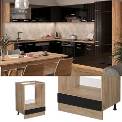 Vicco Meuble pour four Noir Haute brillance 60cm sans PT