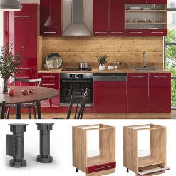 Vicco Meuble pour four Rouge bordeaux Haute brillance 60cm , PT Marbre