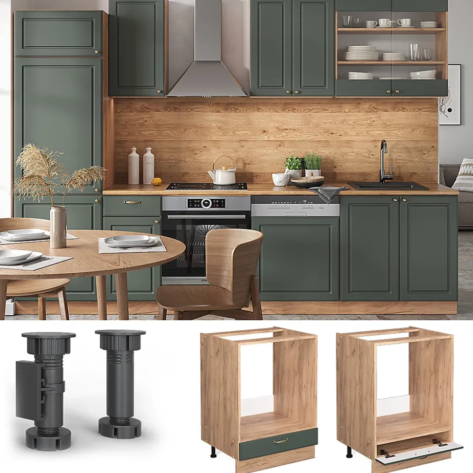 Vicco Meuble pour four Vert Or Campagne 60cm , PT Chêne