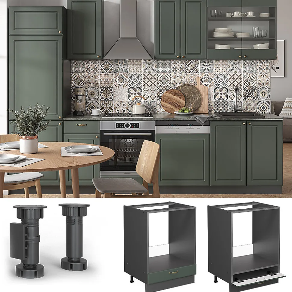 Vicco Meuble pour four Vert Or Campagne 60cm , PT Chêne