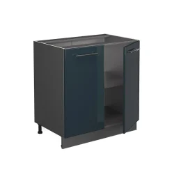 Vicco Meuble sous évier Bleu foncé brillant 80cm avec étagère, sans PT