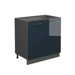 Vicco Meuble sous évier Bleu foncé brillant 80cm avec étagère, sans PT