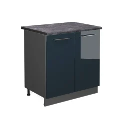 Vicco Meuble sous évier Bleu foncé brillant 80cm avec étagère, PT Anthracite