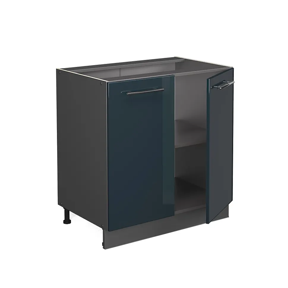 Vicco Meuble sous évier Bleu foncé brillant 80cm avec étagère, PT Anthracite