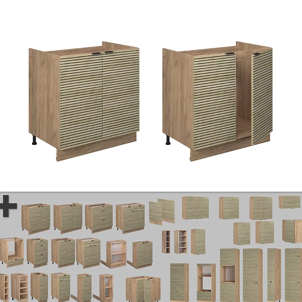 Vicco Meuble sous évier Panneau en chêne 80cm , PT Chêne