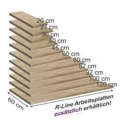 Vicco Plan de travail cuisine Chêne de force doré 114cm (convient pour armoire dangle 87x87)