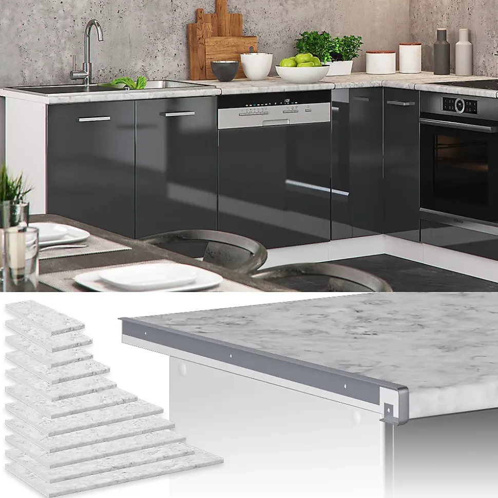 Vicco Plan de travail cuisine Marbre blanc 114cm (convient pour armoire dangle 87x87)