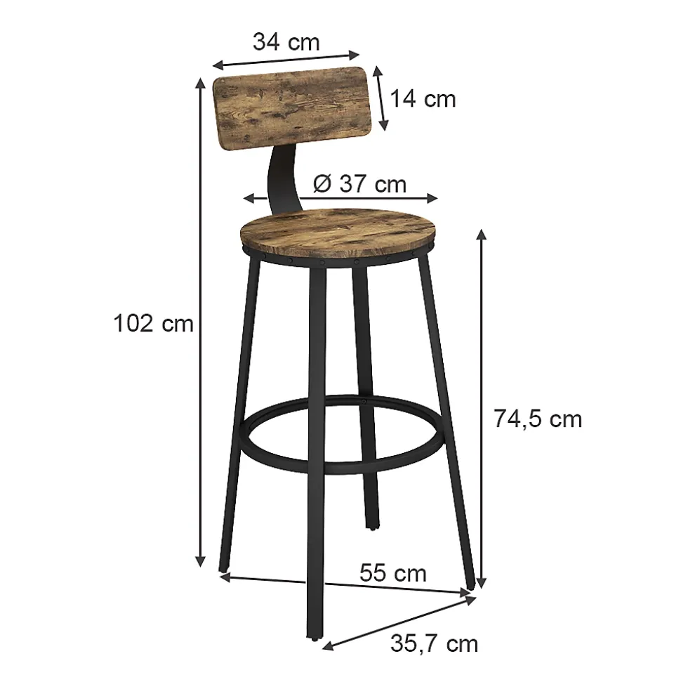 Vicco Tabouret de bar Chêne rustique 34x102cm 2 pièces