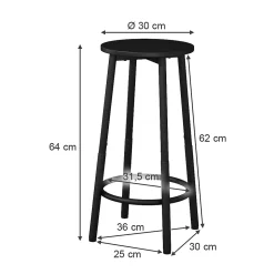Vicco Tabouret de bar Noir 31.5x64cm 2 pièces