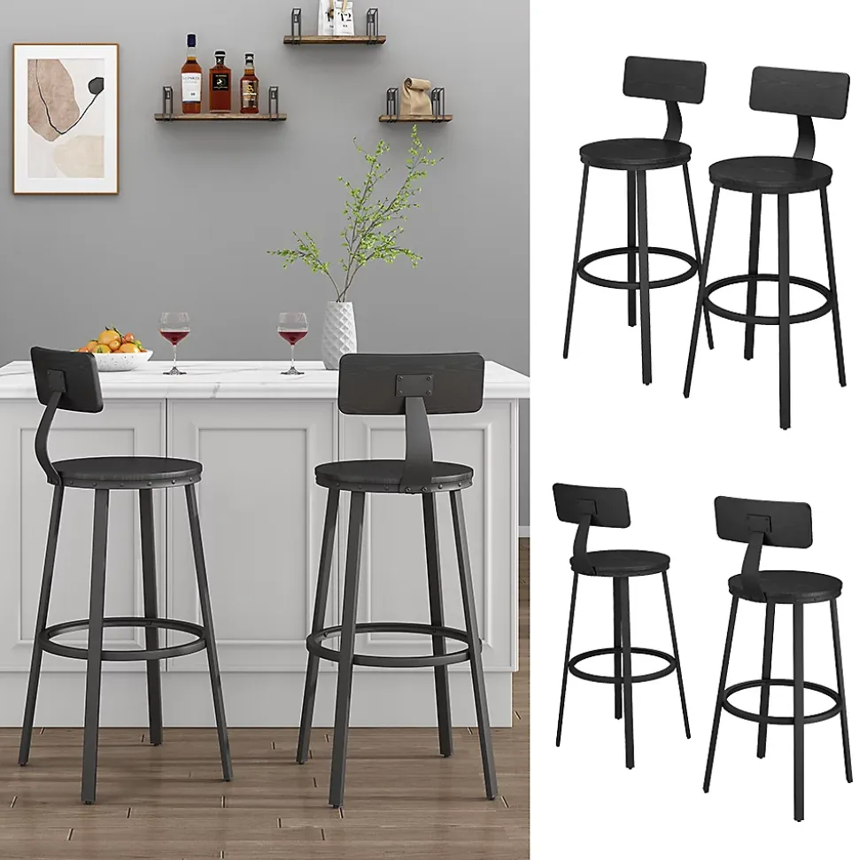 Vicco Tabouret de bar Noir 34x102cm 2 pièces