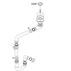 Vidage 1 bac écoulement libre pour évier sans trop plein - Siphon gain de place