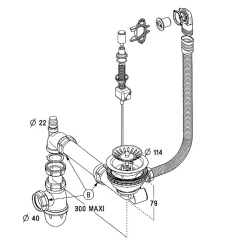 Vidage automatique 1 bac CUIPD222 évier V&B SUBWAY et CISTERNA 45 et 60 - Siphon gain de place