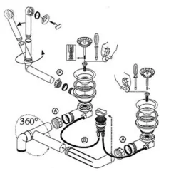 Vidage automatique 2 bacs CUIPD243 pour évier Villeroy & Boch ARCHITECTURA - Siphon gain de place