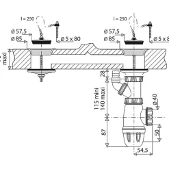 Vidage complet pour éviers grès - Valentin - Plastique blanc - Diamètre 60 mm