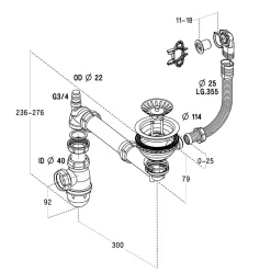 Vidage manuel 1 bac CUIPD123 pour évier céramique CISTERNA et FELIX - Siphon gain de place