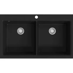 vidaXL évier de Cuisine Encastrable à 2 Bacs en Granite Noir Lave-main Lavabo 141675