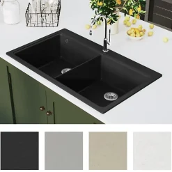 vidaXL évier de Cuisine Encastrable à 2 Bacs en Granite Noir Lave-main Lavabo 141675