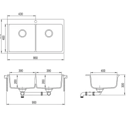 vidaXL évier de Cuisine Encastrable à 2 Bacs en Granite Noir Lave-main Lavabo 141675