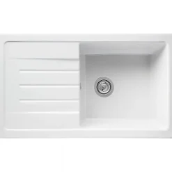 Évier 1 bac 1 égouttoir à droite non réversible à encastrer par dessus 85,7x50cm H 21,5cm grès SANINDUSA Reno XS blanc avec vidage